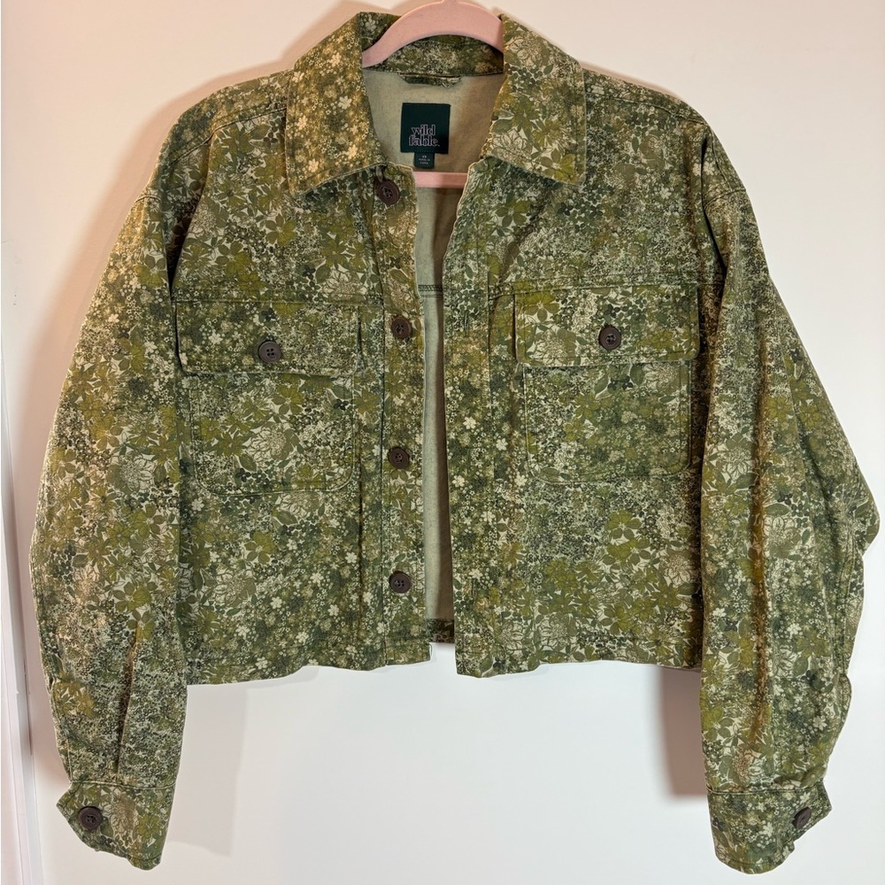 Wild Fable Olive Floral Jean Jacket